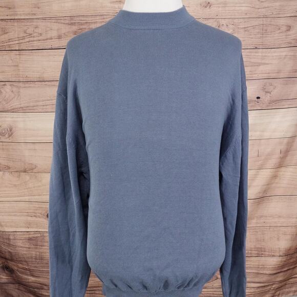 Pronto-Uomo Sweater Mens 2XLT Blue Silk Cotton Mock Neck Pullover Long Sleeve - Picture 3 of 7